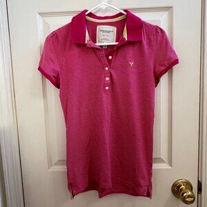 American Eagle Outfitters Pink Striped Polo Size M
